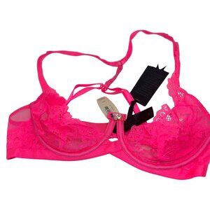 NWT Victoria’s Secret Designer Collection Bra – Neon Pink Lace Rhinestones, 32C